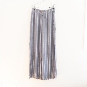 Roxy Striped High-Waist Wide Leg Pants - Blue & Gray